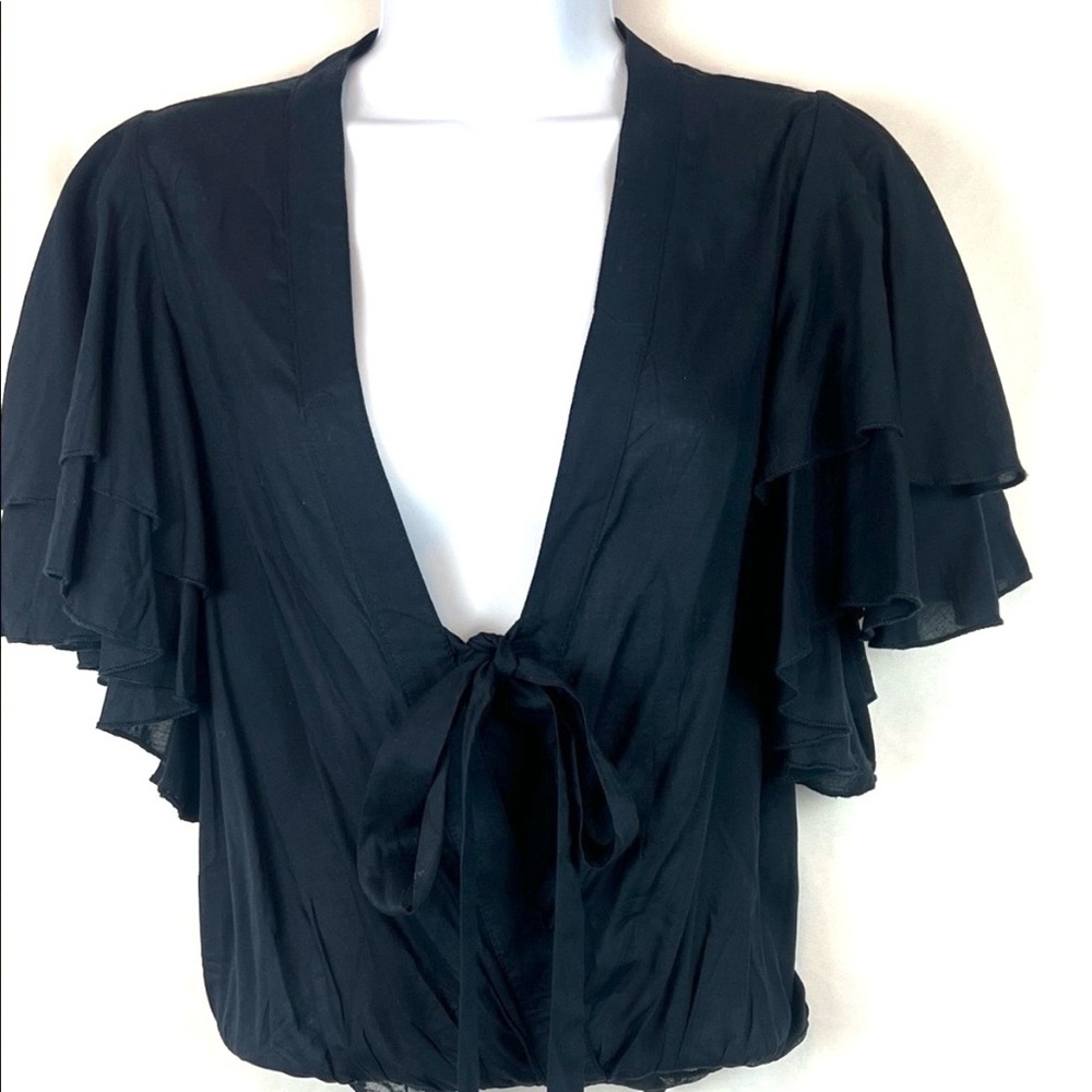 Free people body suit butterfly sleeves and plunging neckline